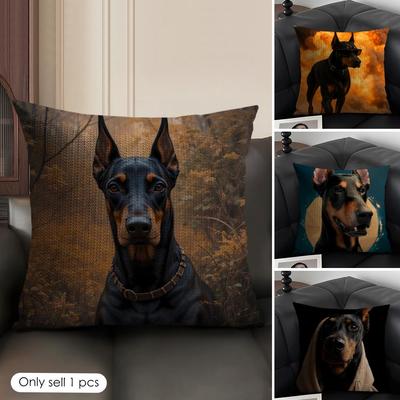 Handsome Doberman Cushion Cover Natural Linen Organic Fabric Double-Sided Printing Sofa Home Decor Gift Pillow Case