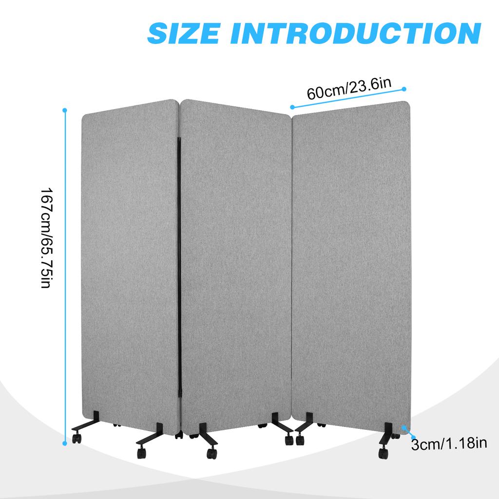 3 Panel Freestanding Partition Room Dividers Soundproof Privacy Panels Folding Portable Partition Screens for Dorm Studio Office