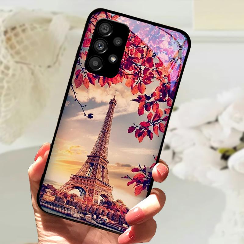 Glass Case For Samsung A13 A23 4G 5G Cartoon Tempered Glass Phone Cover For Galaxy A33 A53 A73 5G Hard PC Glass Protector Cases