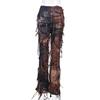 Neue Damen Herbst Tie-Dye Ausgefranste Jeans, Distressed Design Boho Streetwear Lässige Denim-Hose mit Fransen-Saum, Künstlerische Baggy-Hose