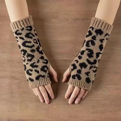 Leopard Print Women's Knitted Gloves Touchscreen-Friendly Cycling Glove  Sports Cycling