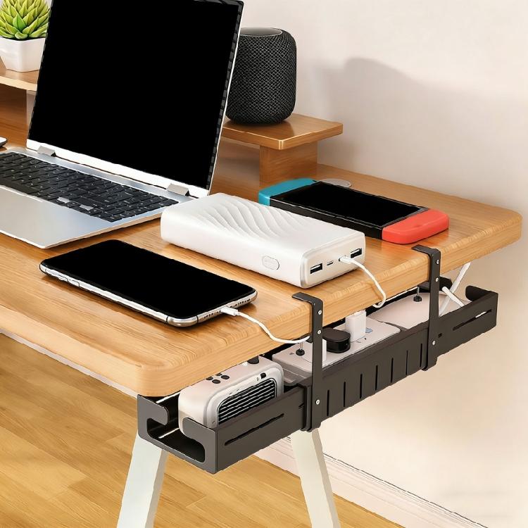 Adjustable Length Under Desk Wire Management Rack Easy Installation Desktop Cable Shelf for Electronics and Power Strips