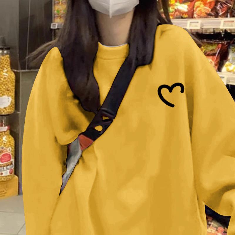 Plush Casual Loose Sweater: Heart Round Neck, Long Sleeve - Women's Fall/Winter Korean Style