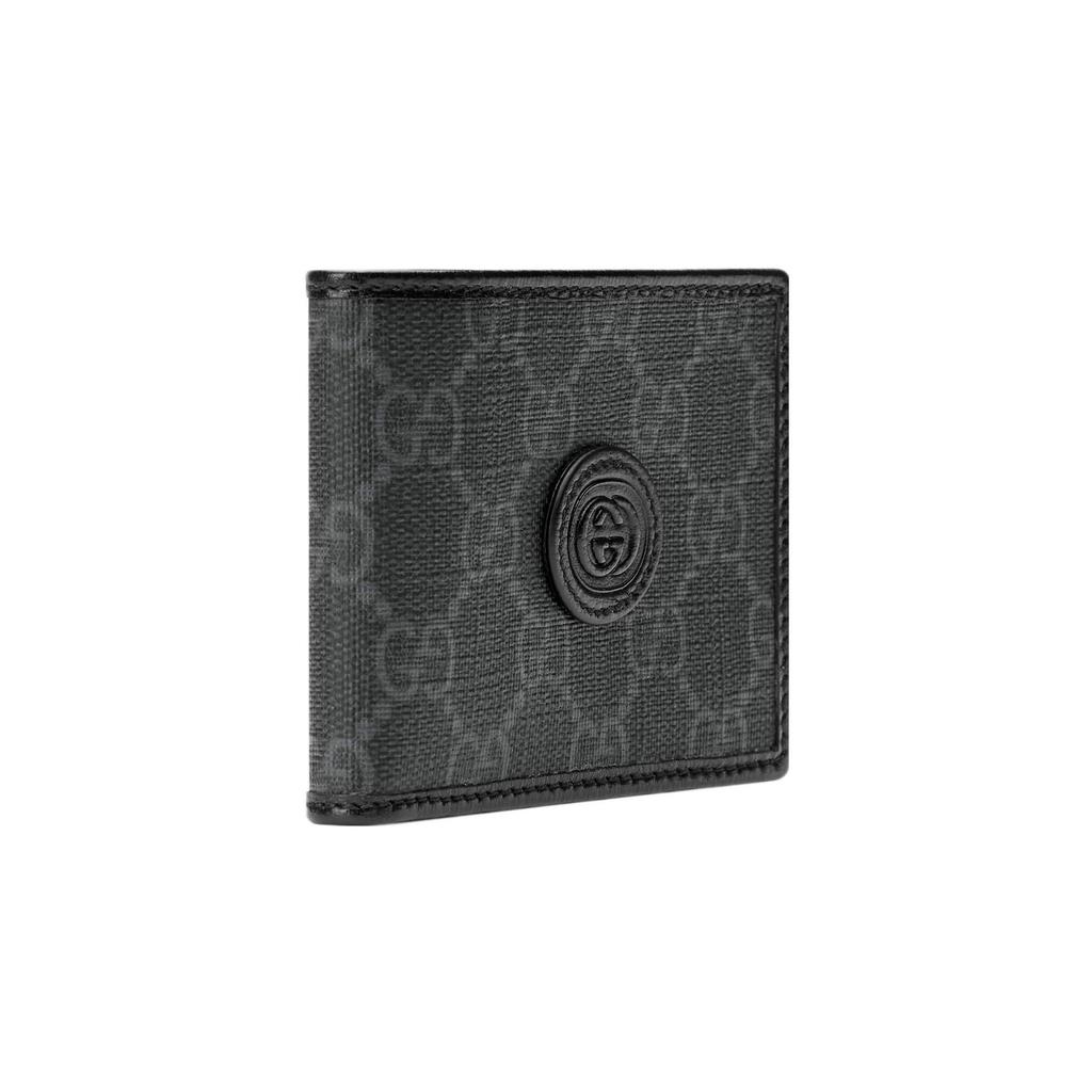 Gucci Interlocking Logo Double Fold Wallet Card Holder Canvas Leather Mini Men wallet Black 673001-92TCN-1000
