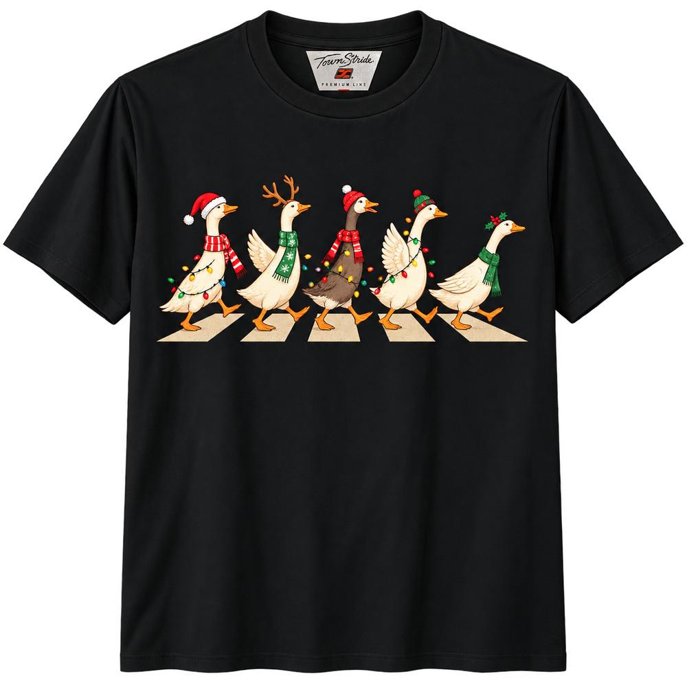 Christmas Ducks T Shirt Funny Geese Walking Crosswalk Holiday Graphic Tee Gift Unisex T-Shirt