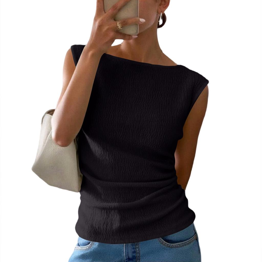 Women Sleeveless Tank Top Slim Fit Crew Neck Textured Stretchy Summer Casual Basic Vest Top for Layering or Daily Wear