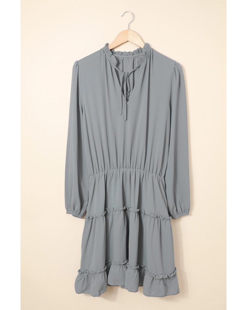Azura Exchange V Neck Long Sleeve Ruffle Tiered Mini Dress