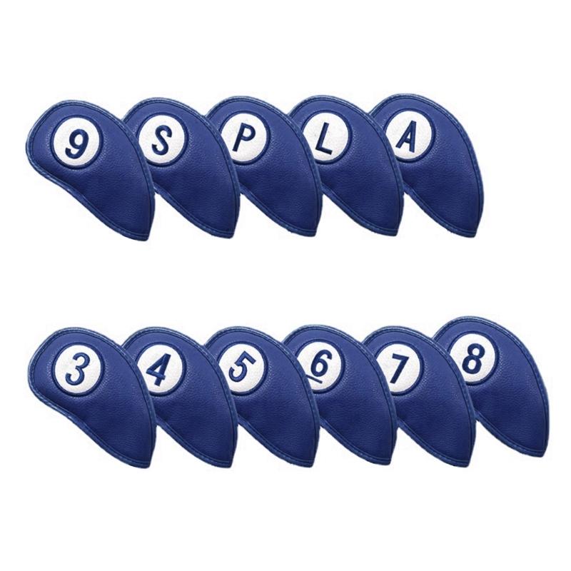 

11Pcs PU Leathers Golf Iron Headcover Thick Synthetic Watertight Golf Iron Head Cover Golf Club Headcover Fit Most Brand синій