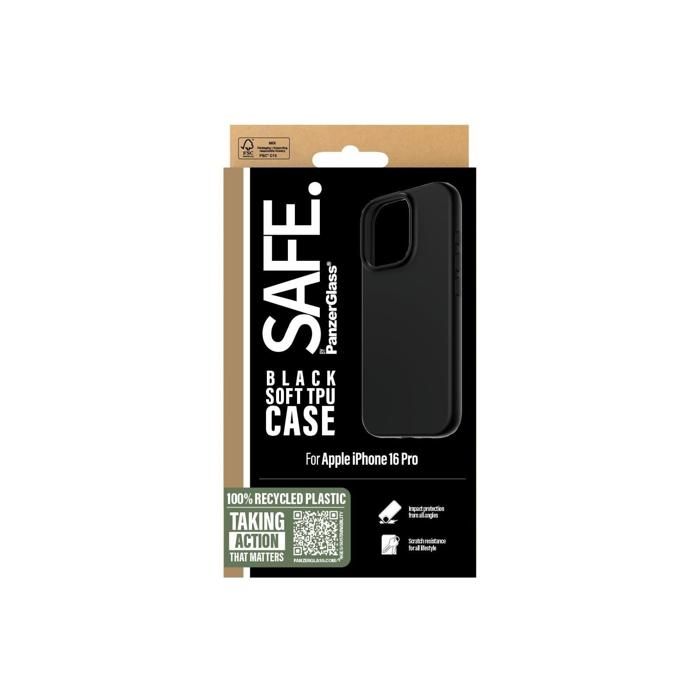 Coque Souple TPU - Panzer Glass SAFE95901 - Noir - Compatible iPhone 16 Pro - Protection Anti-Choc