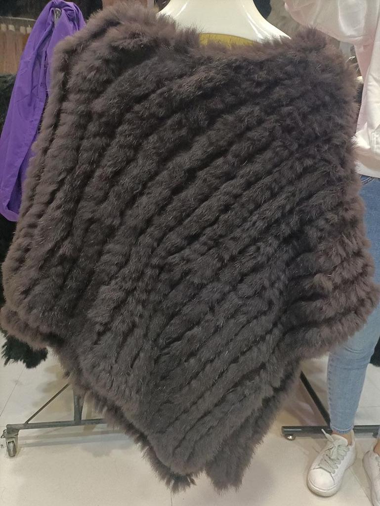 2022 Autumn/Winter Handmade Real Rabbit Fur Knit Triangle Shawl & Women's Pullover Cloak