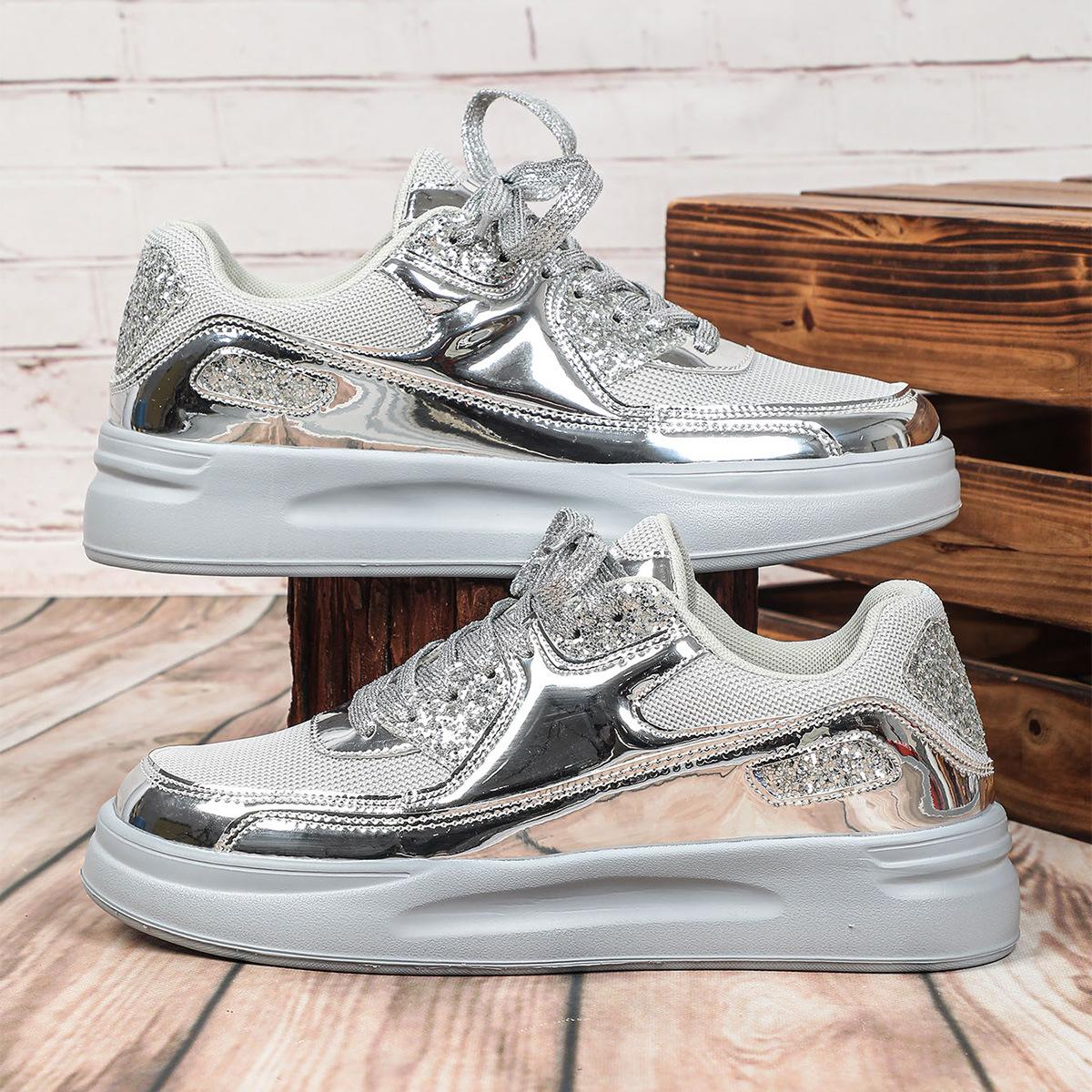New Glitter bright mesh casual sports shoes thick-soled heightening outdoor trendy shoes trendy shoes 35