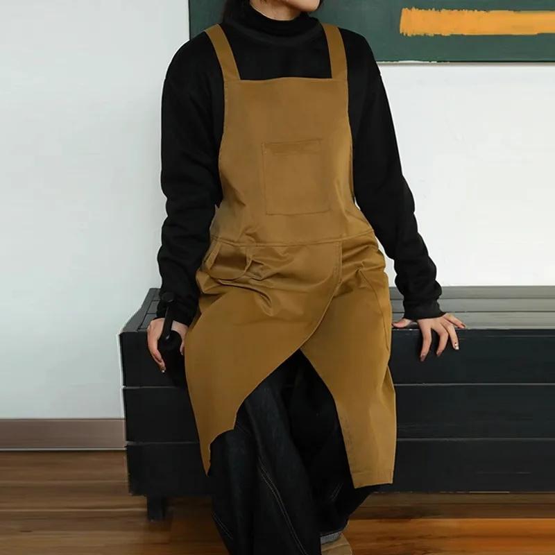 Oil-proof Waiter Work Apron with Pocket for Cafe Salon Nails Shop Anti-dirty Cross-back Women's Kitchen Apron for Cooking Baking