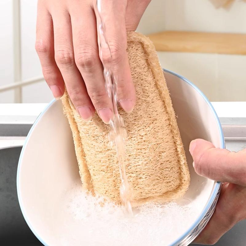 Natural Loofah Sponge for Dishes - Plant Fiber Scouring Pad Eco-Friendly Durable Kitchen Cleaning Cloth Non-Scratch Pot Scrubber