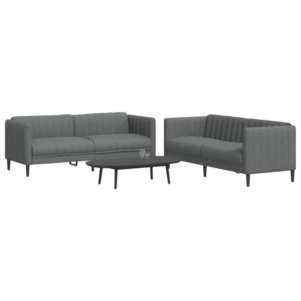 Vidaxl 2-Cz. Living Room Set, Dark Grey, Upholstered In Fabric