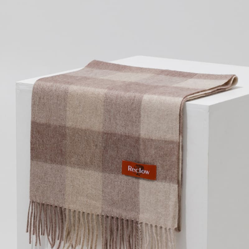 

RECLOW ANYONE CHECK wool 100% BEIGE BROWN MUFFLER PACKAGE BOX (gift wrapping available) (5,000 won)