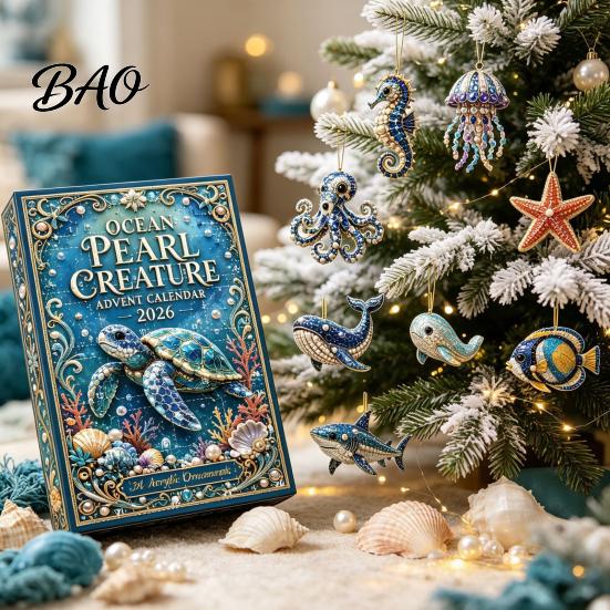 Desk Collection Figures Marine Life Advent Calendars 2026, 24 Days Christmas Countdown Calendar with 2D Acrylic Decorative Desktop Accessories Turtle