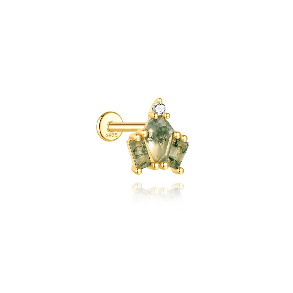 CANNER 1PC Natural Water Grass Horse Eye Zircon 925 Silver Piercing Earrings For Women Ins Simple Green Moss Earring