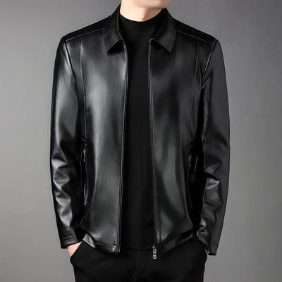 Men's Leather Jacket Men's Autumn New Style Oil Leather Middle-aged Fashion Business Lapel PU Leather Handsome Men's Jacket Trend