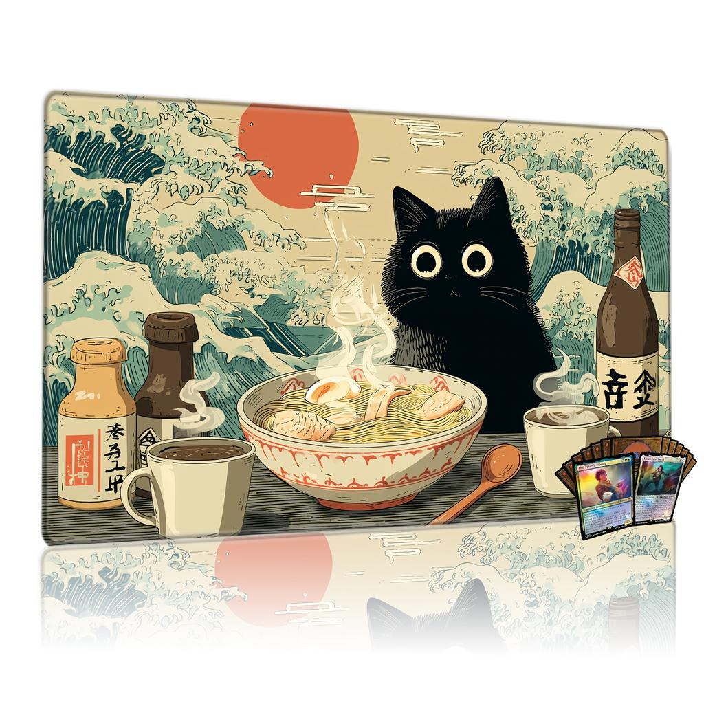 Ukiyo-e Japanese Cat&Ramen Magic Party Game Mat Durable Rubber for TCG Games 35X60cm Mouse Pad Offices Desk Mats Friendly Design