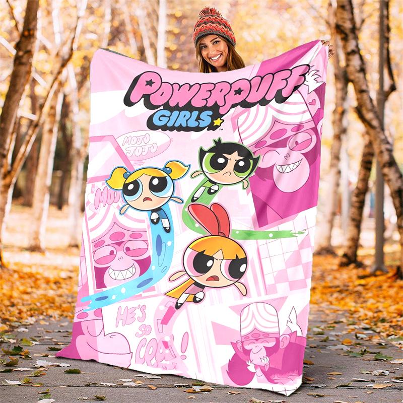 Powerpuff Flannel Blanket Soft Warm All-Season Throw, Design for Camping, Car Travel, Hiking Sofa, Bed, Office Perfect Gift for Parties