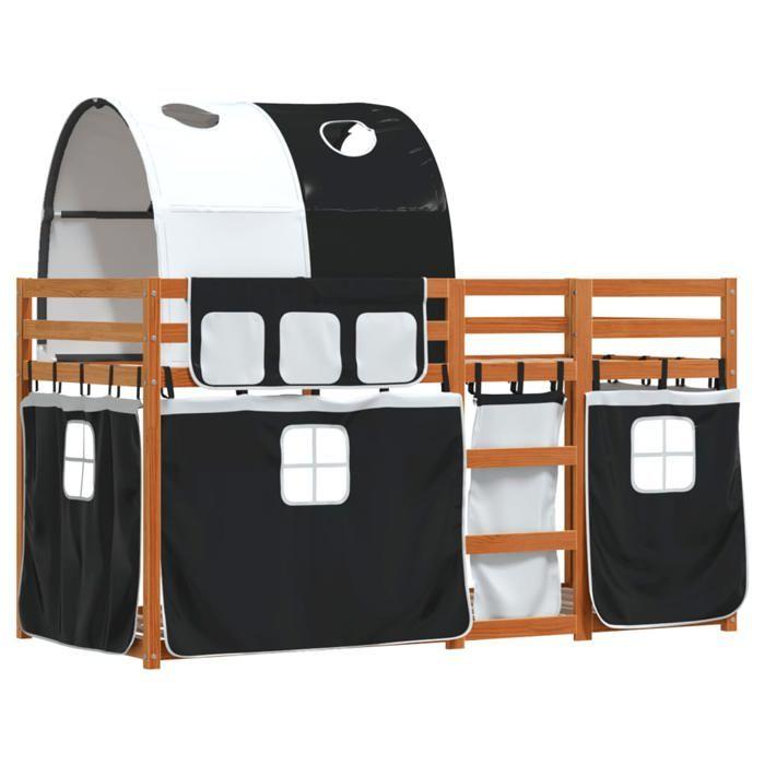 VidaXL Bunk Bed with Curtains White/black 90x190 Cm Solid Pine Wood, Bed, Bed Frame, Low Bunk Bed, Furniture of 3284039