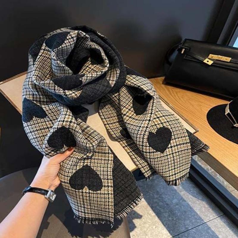 New Winter Women Double Side Cashmere Scarf Love Heart Plaid Ladies Long Thickened Warm Knitted Scarf Hijab Stole XWJ111