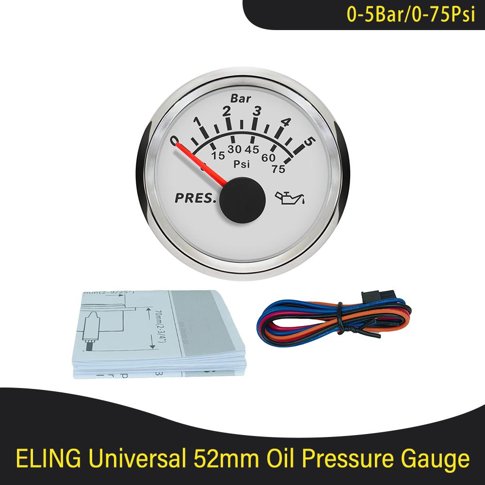 Waterproof 52mm Oil Pressure Gauge Meter 0-5Bar 0-75Psi 0-10Bar 0-145Psi with Red Backlight for Car Truck Boat Yacht 9-32V