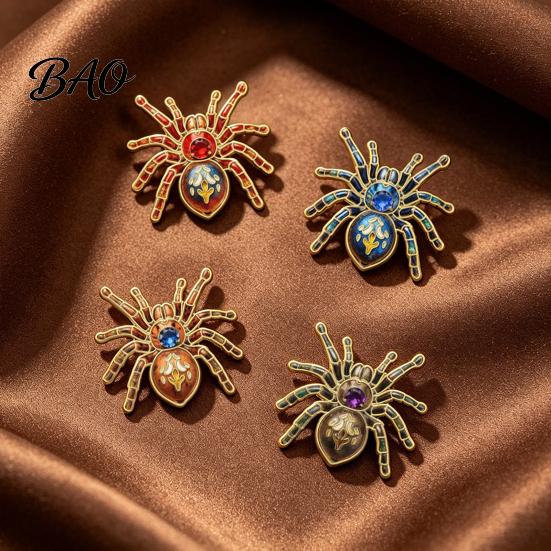 Fun Gifts for Halloween Gothic Spider Brooch Pin, Colorful Rhinestones Decor, Retro Animal Shape Fashion Alloy Decorative Lapel Pin Jackets