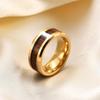 Elegant European & American 8MM Stainless Steel Pinky Ring with Black Wood Grain