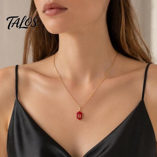 Talos Stone Pendant Necklace, Oval or Hexagonal Charm Geometric Necklace Gift for Her Wife Girlfriend