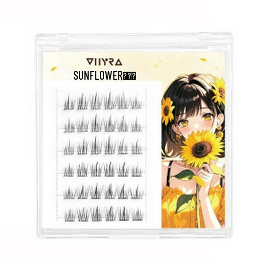 Tanya Glue-Free Transparent Stem Sunflower False Eyelashes - Beginner-Friendly Barbie Soft Segmented Design. 6 Rows 36 Clusters
