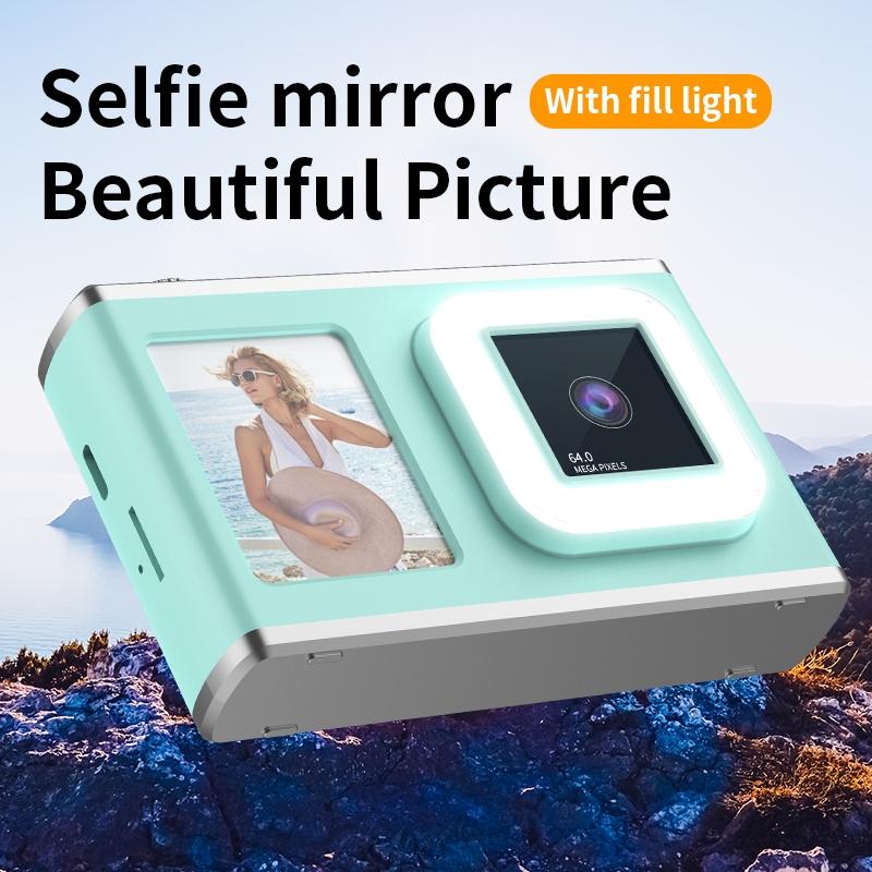 64MP Dual Lens CCD Digital Camera 1080P HD Video Recorder with Selfie Fill Light 2.4" Screen Portable Retro Camera for Students Vlogging