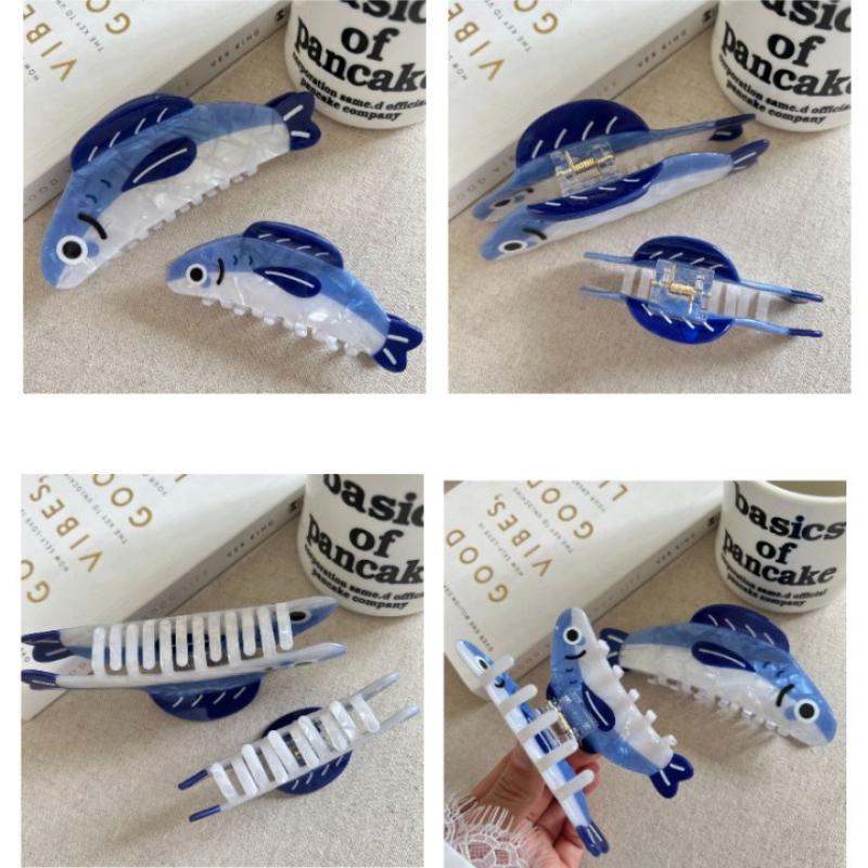Creative Blue Sardines Hair Claw Clip Cartoon Non Slip Hairpin Lightweight Acetate Hair Barrettes