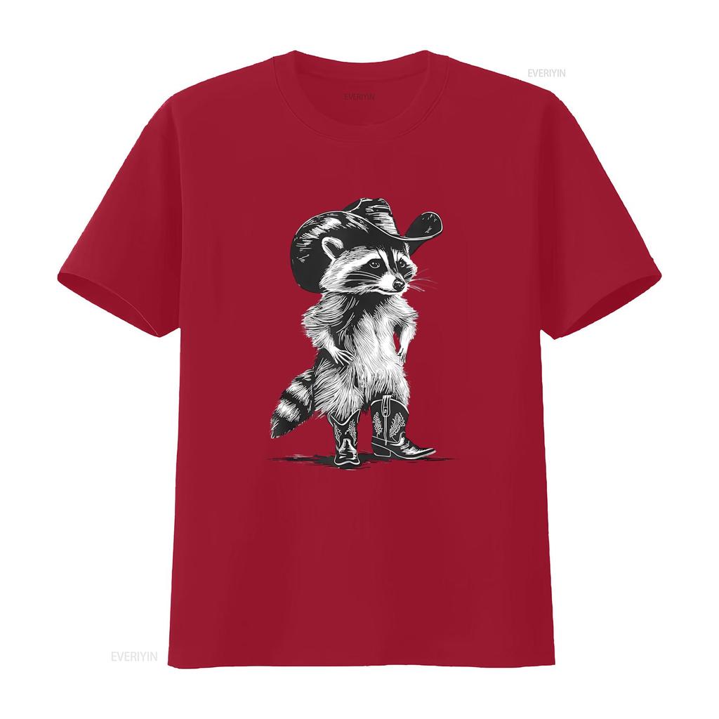 Racoon Cowboy Funny Meme T Shirt Unique Design for Western Fashion Lovers Vintage Washed Streetwear Fashion Stretched Homme