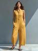 Women's Sleeveless Jumpsuit Stand Collar Mid Rise Elegant Commuter Romper Solid Color Casual Loose Nine Points Pant With Pockets