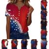 Kadın Tişört Bağımsızlık Günü Baskılı Düğmeli Kısa Kollu Günlük Hafta Sonu Modası Temel V Yaka Normal Üst
