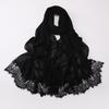 Pearl Chiffon Lace Edge Scarf Eyelash Black Lace Islamic Shawl Wrap Soft Long Hijab  Daily Wear