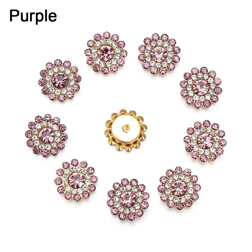 10PCS 14mm Flower-shaped Rhinestone Buttons Sparkling Crystal Glass Stone Steel Bottom Clothes Decoration Sewing Accessories
