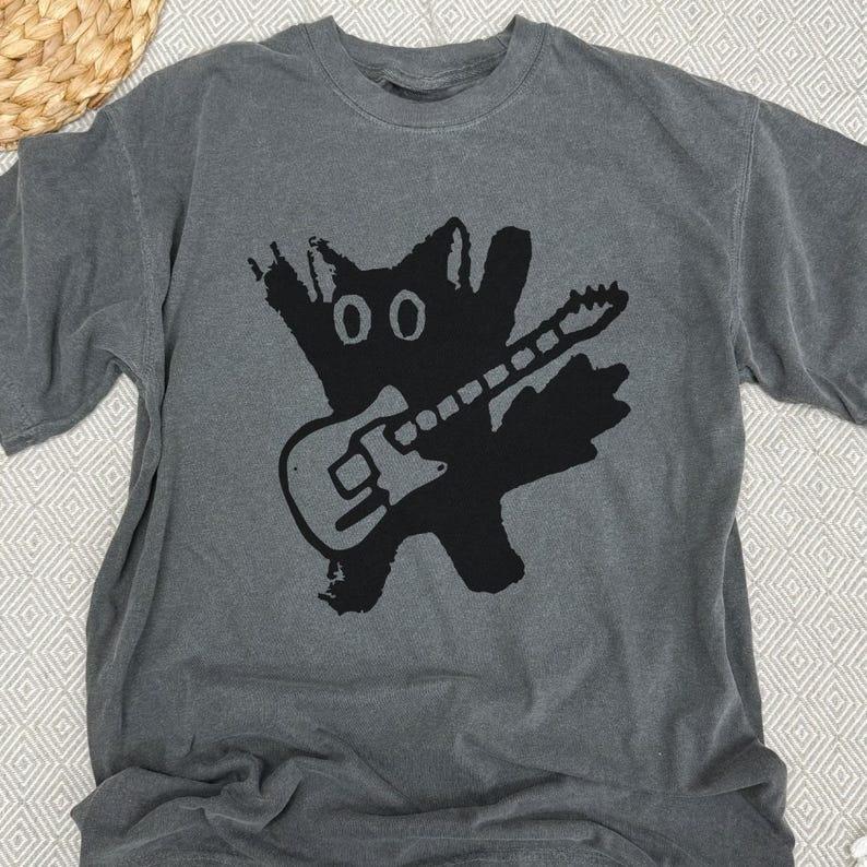 Rockstar Cat Grunge Punk Band Tee Aesthetic Abstract Guitar Tshirt Unisex Unisex Harajuku Y2k Tshirt Trendy Streetwear Tee Tops