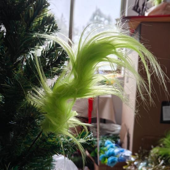 Christmas Green Hair Branch Furry Green Curly Picks Handmade Green Elf Stems