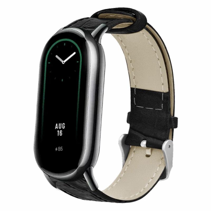 

For Xiaomi Smart Band 9 NFC/9/8 NFC/8 Replacement Strap Bamboo Texture Cowhide Leather Band Black