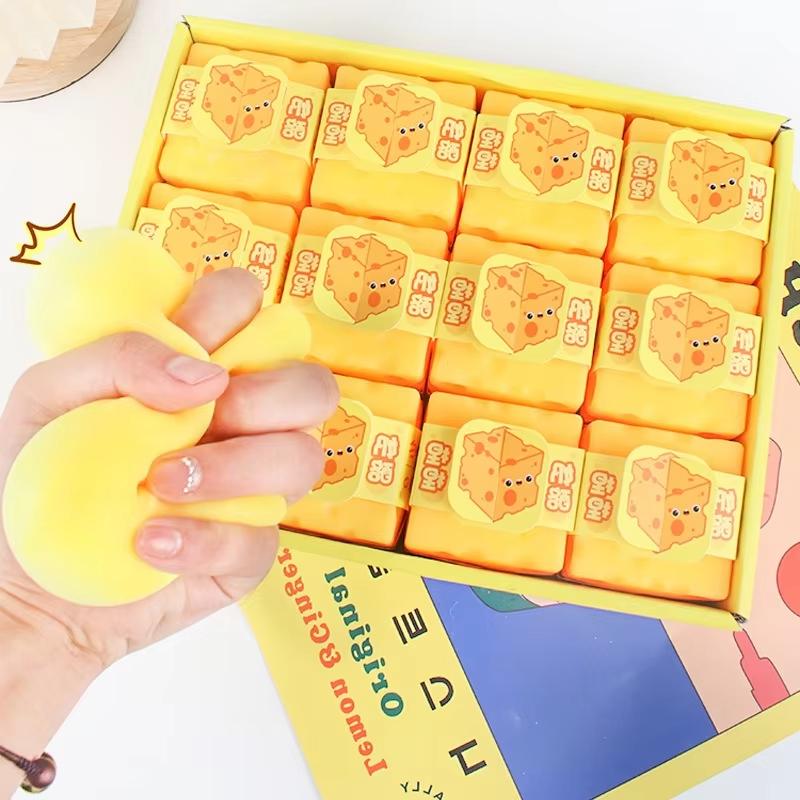 New Cheese Novelty Squeeze Toy Soft Rubber Bouncing Sensory Fidget For Anxiety Relief Focus Relaxation Fun Cheese Shape