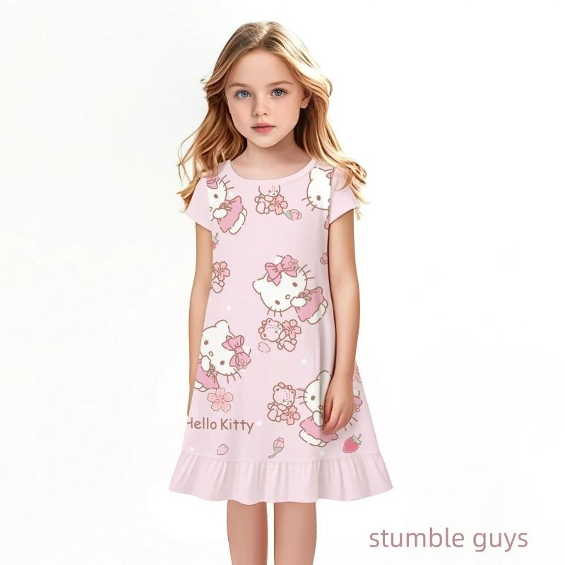 Popular Kawaii Summer Children's New Fashion Girl Dress Comfortable Home Outdoor Cartoon