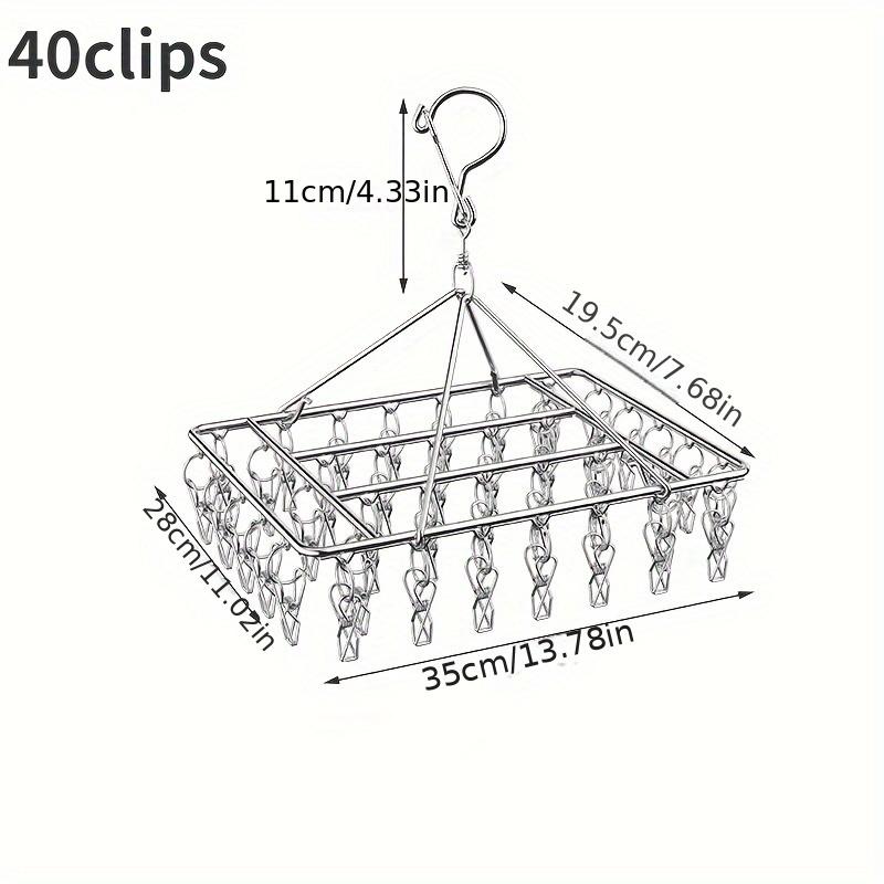 Stainless Steel Laundry Hanger Clothes Rack with 40 Anti-Wind Rotary Utility Hooks Windproof Drying Stand for Indoor/Outdoor Use