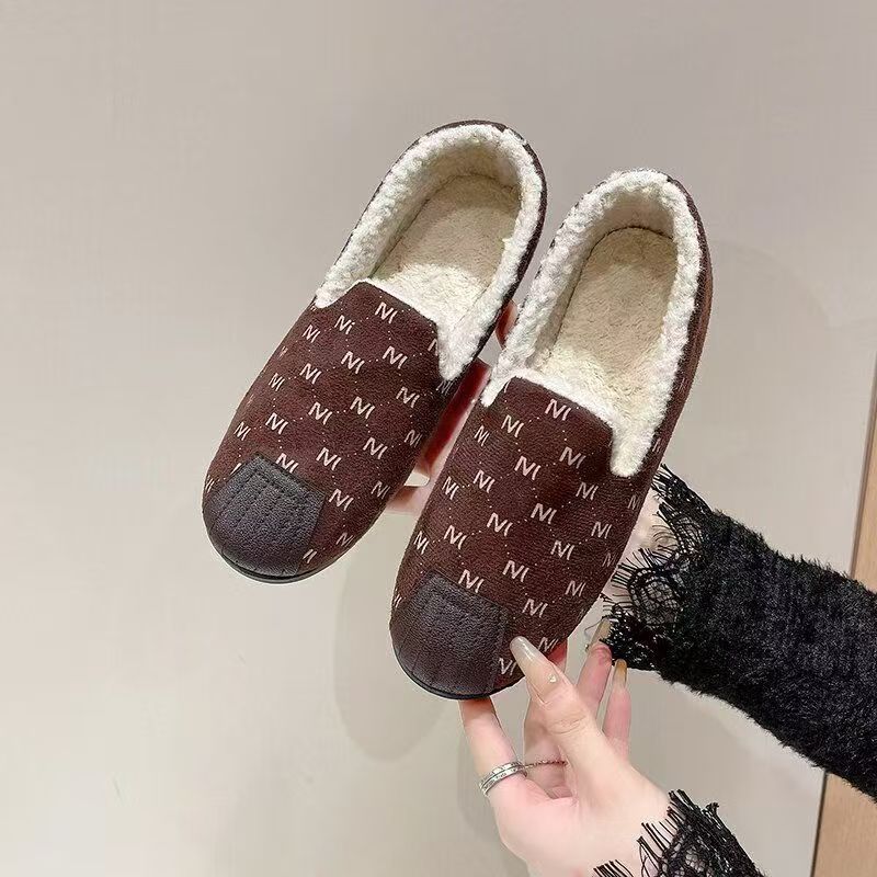 Hairball Doudou Shoes Women's Autumn and Winter Wear Plush Cotton Shoes Flat Bottom Versatile One Pedal Hairball Doudou Shoes Women