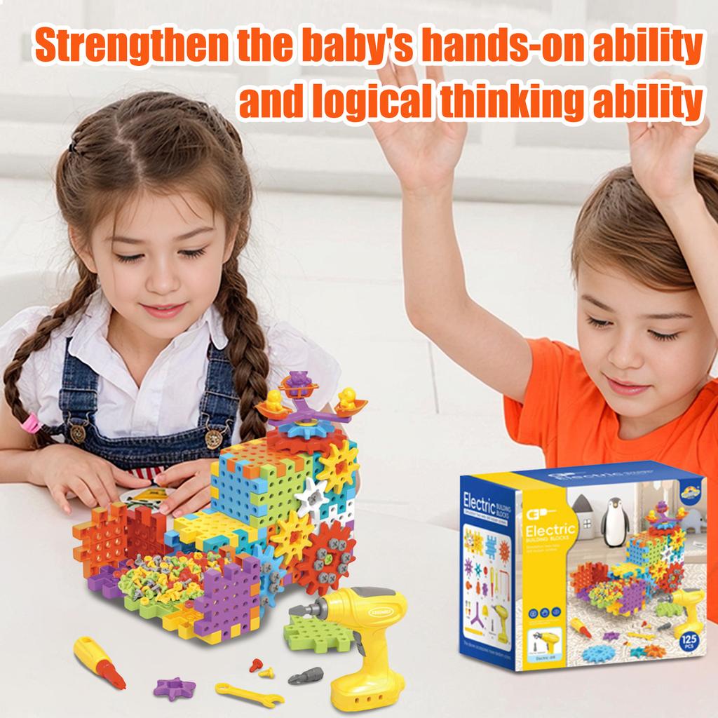 Electric DIY Educational Building Block, Mechanical Gear Linkage, Children's Educational Puzzle, Building Block Toy