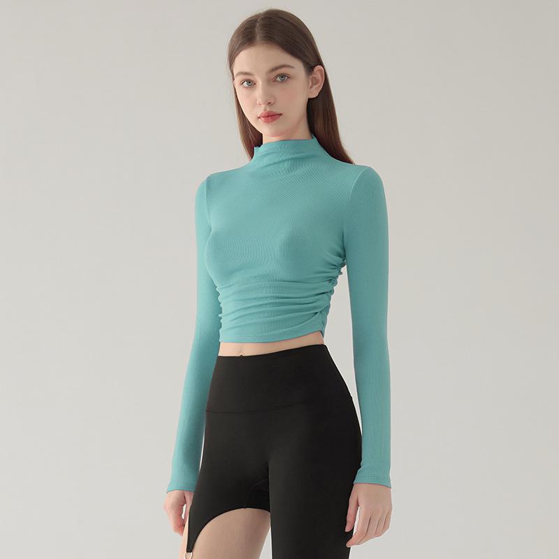 Dünne Yoga-Kleidung mit hohem Kragen für Damen, dehnbare Fitnesskleidung, Lauf-Sportoberteile, Herbst- und Winter-Unterhemd