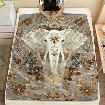 1Pc Mandala Animal Print Flannel Blanket, High Quality Comfortable for All Seasons, Home Decor, Warmth and Comfort, Perfect for Christmas Gifts
