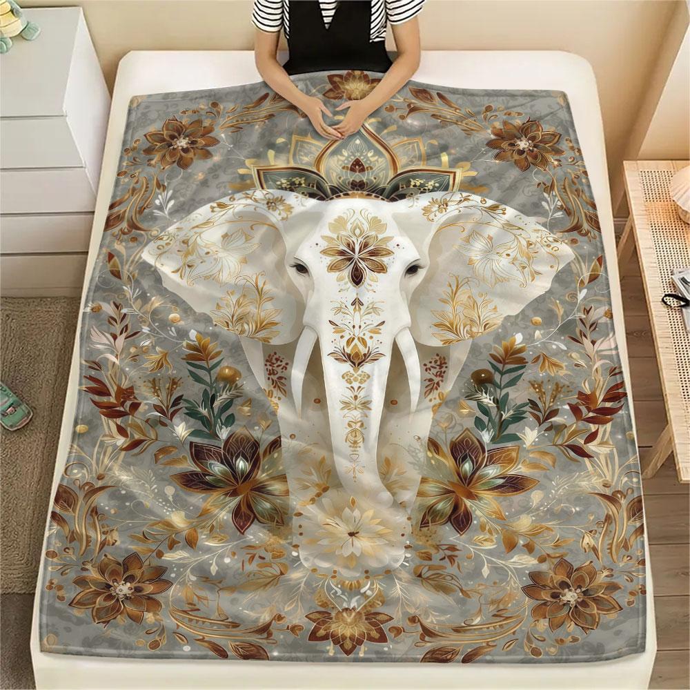 1Pc Mandala Animal Print Flannel Blanket, High quality Comfortable for All Seasons, Home Decor, Warmth and Comfort, Perfect for Christmas Gifts
