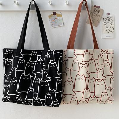 Canvas-Taschen, Handtasche für Damen, Shopper, süße Katzen-Einkaufstasche mit Reißverschluss, Designer-Tasche, japanischer Stil, Cartoon, kleine Umhängetaschen